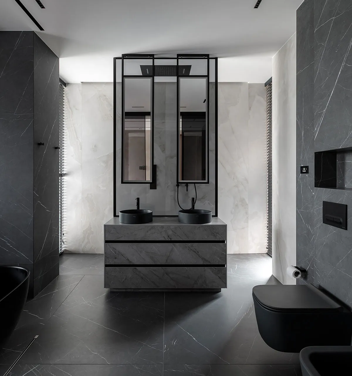 Progetto Casa Privata, Chisinau (2024), collezioni in gres porcellanato effetto marmo Exalt by Florim Ceramiche 